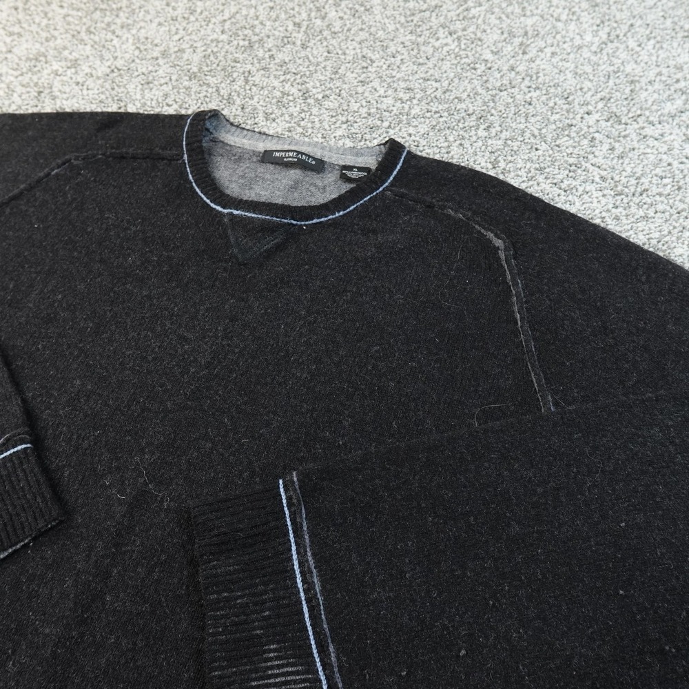 Impermeable Sweater Mens XL Black Lambswool Crewneck Pullover Heavyweight Raglan
